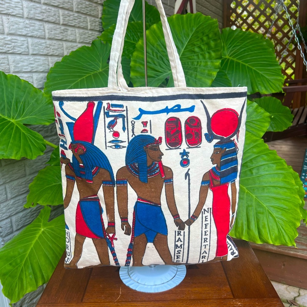 Egypt Tote Bag, EgyptianTextile Design Horemheb, Nefertari, Ramses and Horus